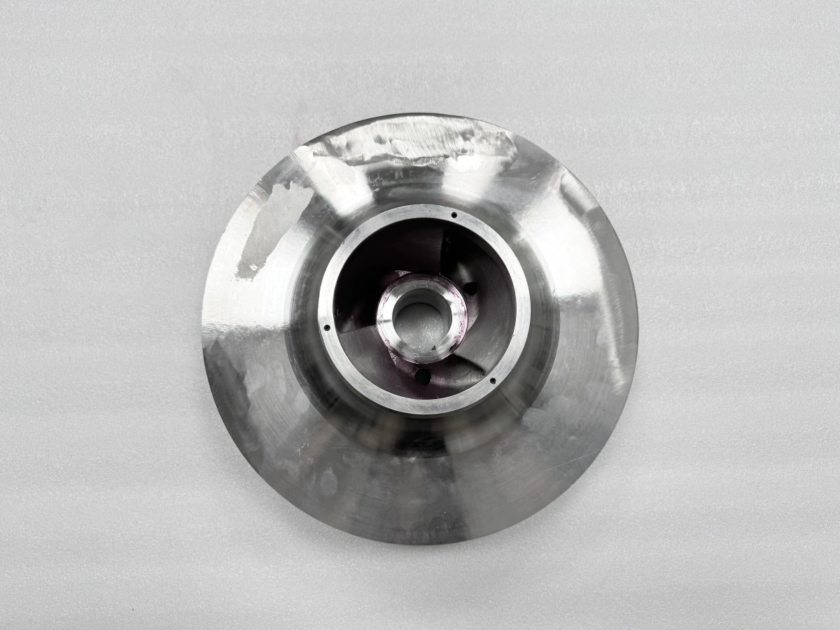 Overhead inlet-side view of a closed pump impeller